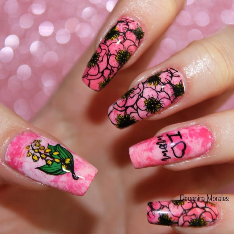 Deyanira Nail Pink Floral Mom Love — adorable mother&#8217;s day nail art inspiration