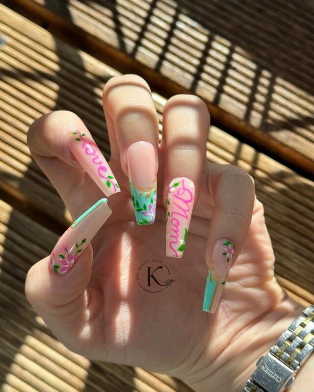Kiwibeautysalon Nz Spring Mom Blooms — adorable mother&#8217;s day nail art idea
