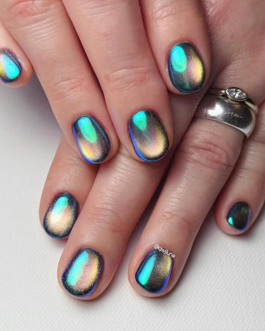 Qwjluna Cosmic Aurora Dreams — chrome nails idea
