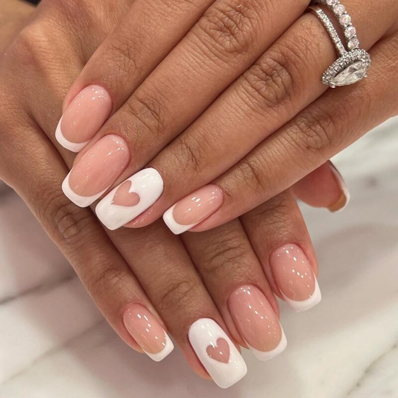 Wenailditla Soft Hearts French Tips — adorable mother&#8217;s day nail art look