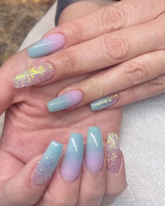 Pastel Galaxy Glitter Nails