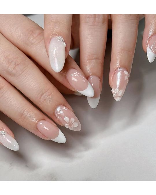 Janetznails Elegant Floral French Tips — wedding nail designs: stunning bridal nail idea