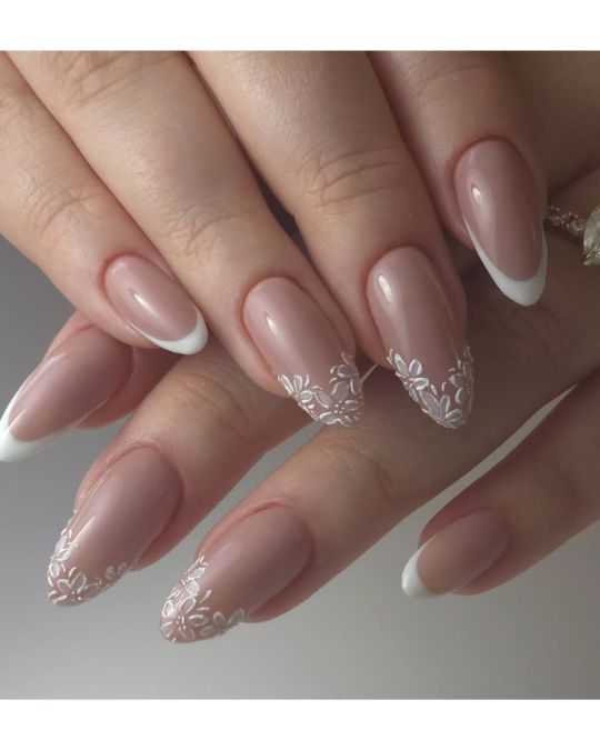 Floral French Bridal Nails