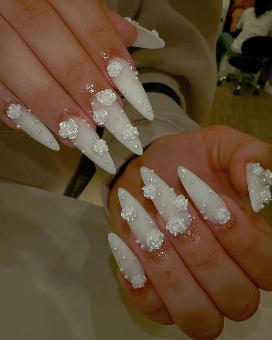 Milky White 3D Rose Stilettos