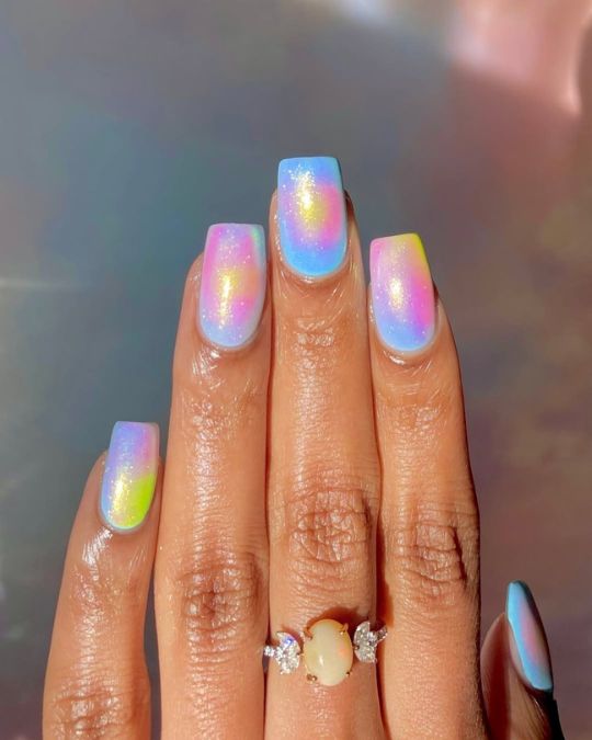 Holographic Rainbow Chrome Nails
