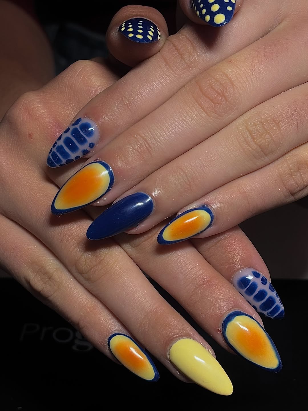 Pose Gel-X aura in almond medium shape with blooming gel and butterfly detail by IRX Nails