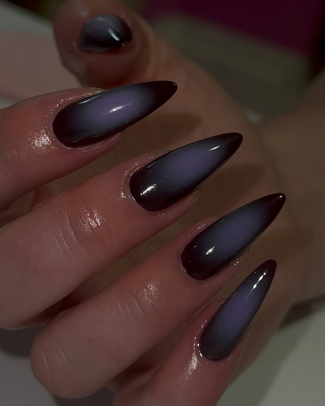 Purple aura nail set with airbrushed gradient by Nailed By Loanny, DMV area